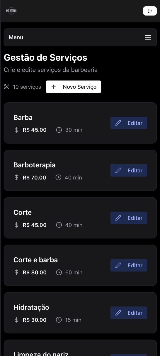 Gestão de serviços da barbearia